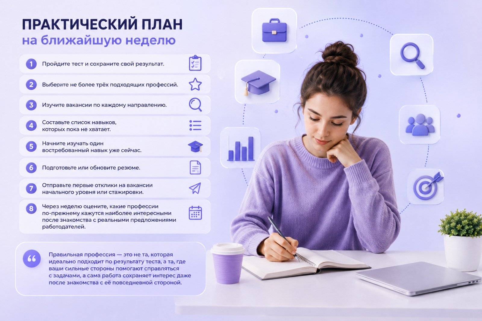 Практический план на ближайшую неделю - Какая профессия мне подходит? Бесплатный тест по характеру и личным качествам